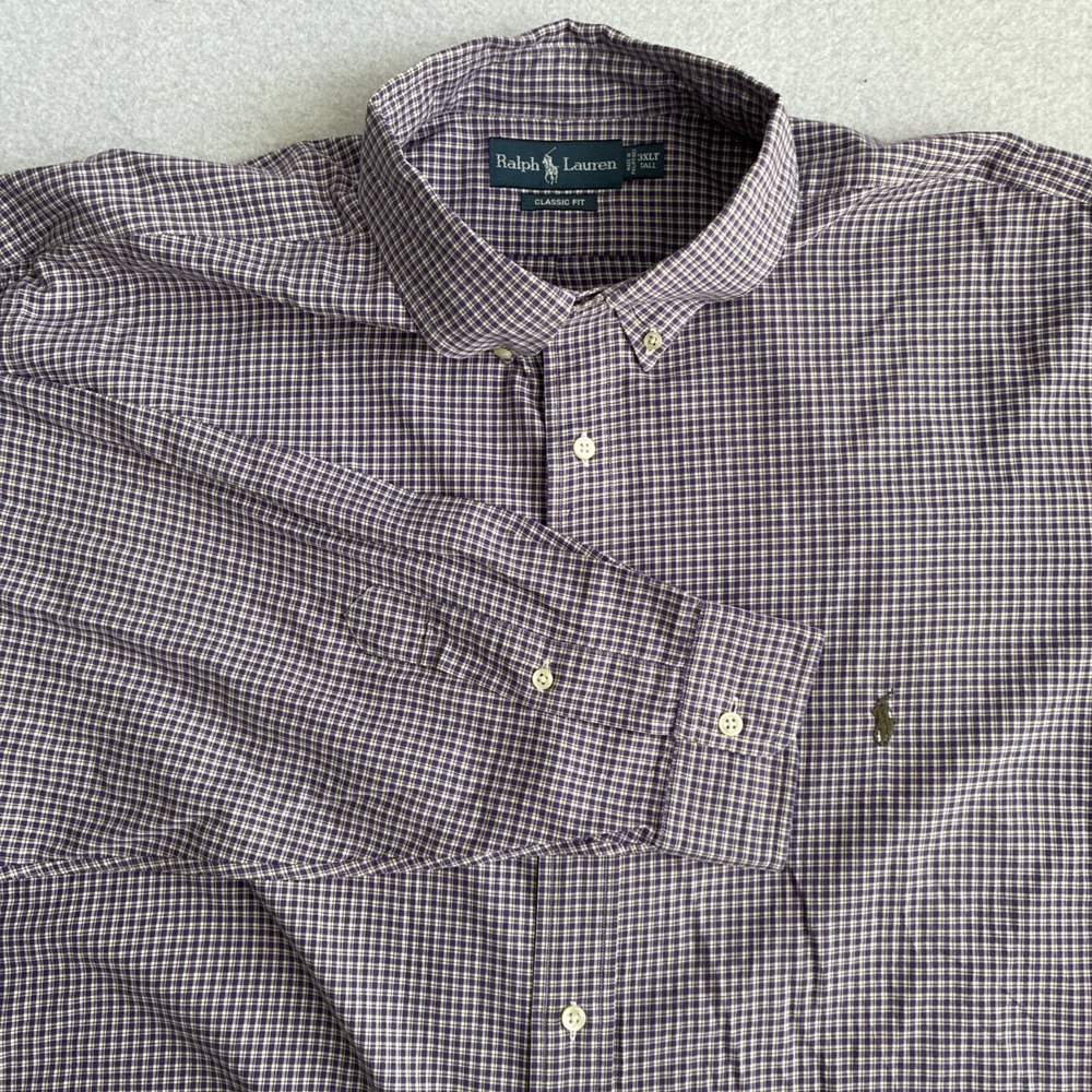 Ralph Lauren Mens 3XLT Long Sleeve Button Down Purple Gingham Plaid Preppy